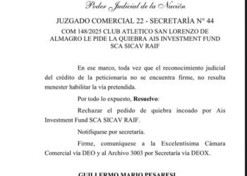 San Lorenzo celebra: la Justicia desestimó la solicitud de quiebra de un fondo suizo